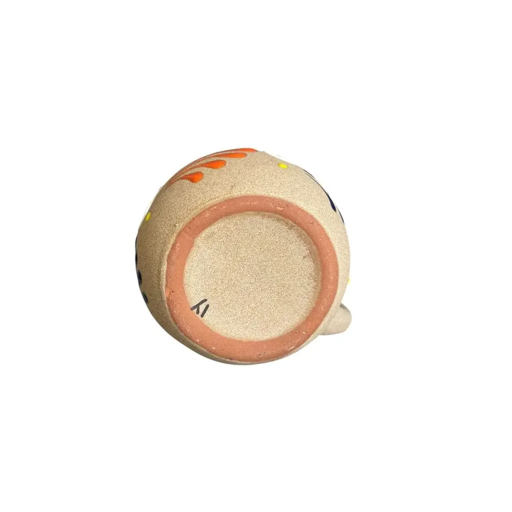 Mexican Tonala Sandstone Pottery Mug With Hand Painted Enamel & Glazed Interior